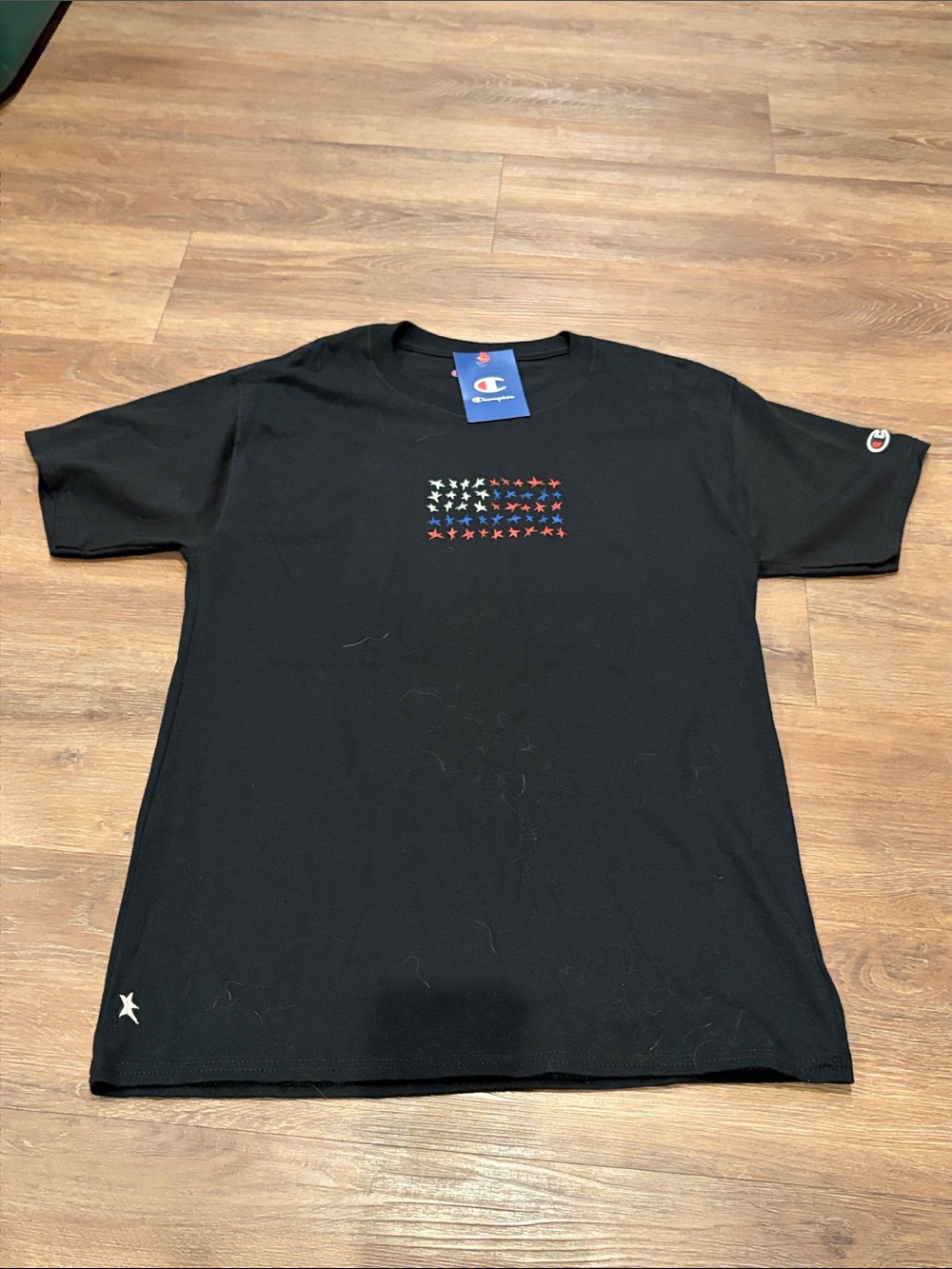 Champion Black Short-Sleeve Tee with Red, White & Blue Star Graphic medium